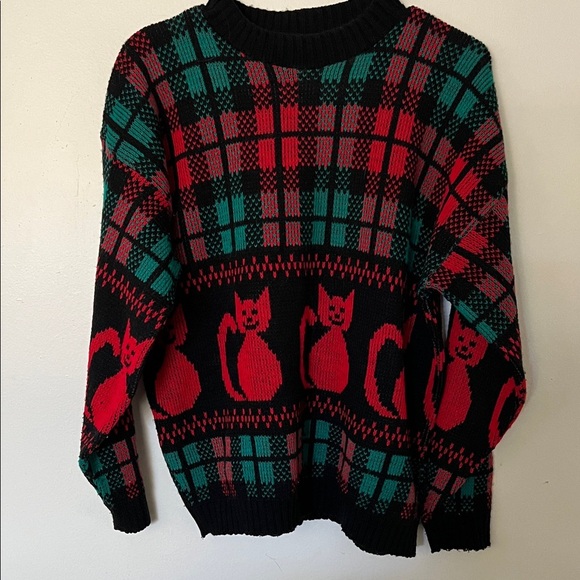 Vintage Knit Street Chic Cat Motif Sweater Size XL - Picture 1 of 4